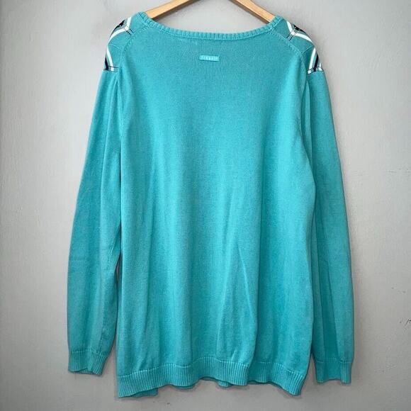 Liz Golf Plus Size 2X Blue Chevron Pointelle Preppy Sporty Tennis Prep Sweater - Picture 4 of 11